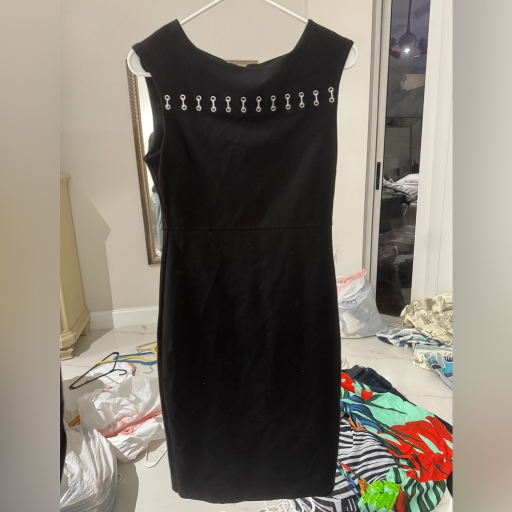 Michaels Black Sheath Mini Dress Bateau Neckline